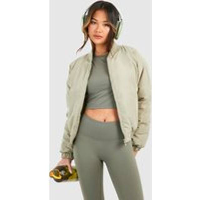 Womens Cropped Bomber Jacket - Green - 16, Green