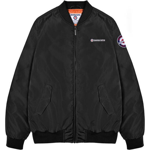 (S, Black) Lambretta Mens MA1 Badged Casual Retro Long Sleeve Full Zip Bomber Jacket Coat