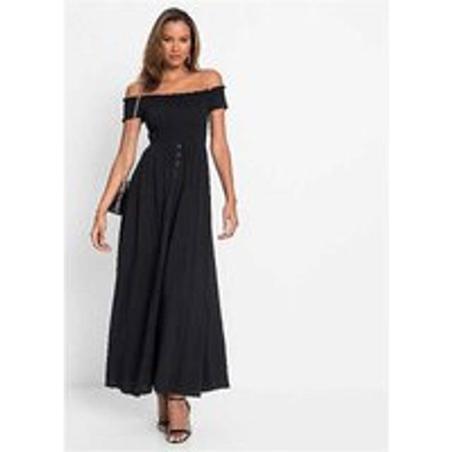 bonprix Smocked Off-The-Shoulder Maxi Dress - Black