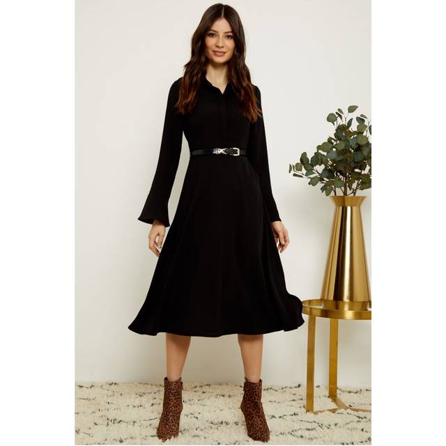 Sosandar Womens Black Button Front Fit & Flare Shirt Dress - Size 8 UK