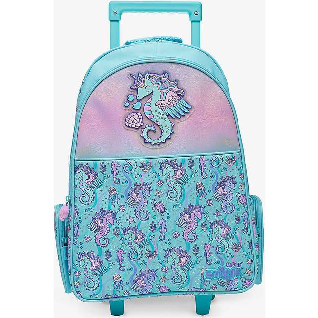 Smiggle Girls Aqua Kids Epic Adventures Wheeled Woven Trolley Backpack - AQUA