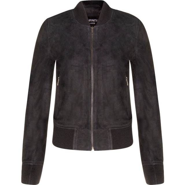 Infinity Leather Womens Classic MA-1 Suede Bomber Jacket-Newbury - Black Lamb Leather - Size 22 UK