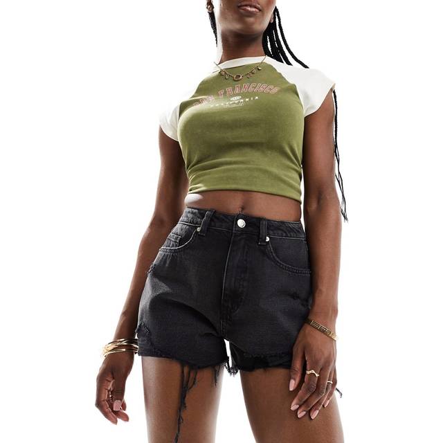 Miss Selfridge – Svarta, tvättade shorts med stora revor-Svart/a