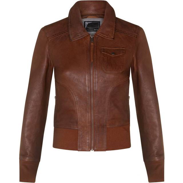Infinity Leather Womens MA-1 Varsity Bomber Jacket-Modbury - Tan Lamb Leather - Size 10 UK