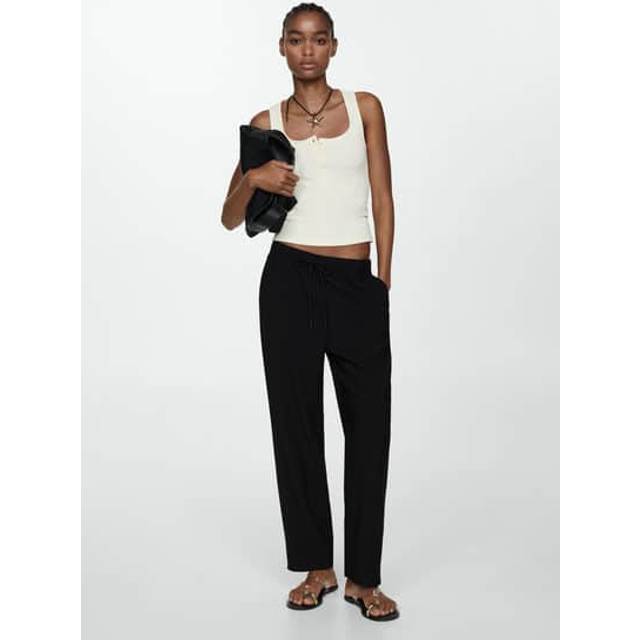 Mango Fluido Straight Leg Drawstring Waist Trousers