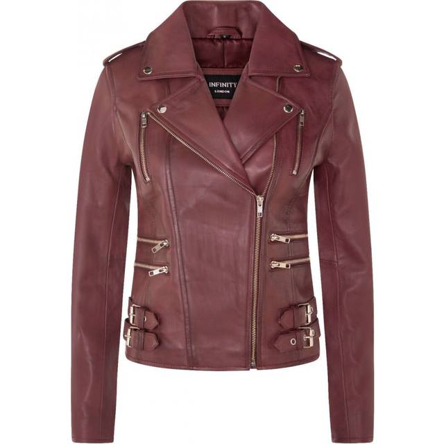 Womens Leather Brando Biker Jacket-Loddon - Red - 10