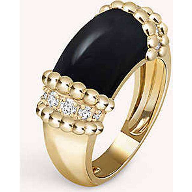 Van Cleef & Arpels Womens Yellow Gold Perl&#233;e 18ct Yellow-gold 0.3 Round-cut Diamond and Onyx Ring M - YELLOW GOLD
