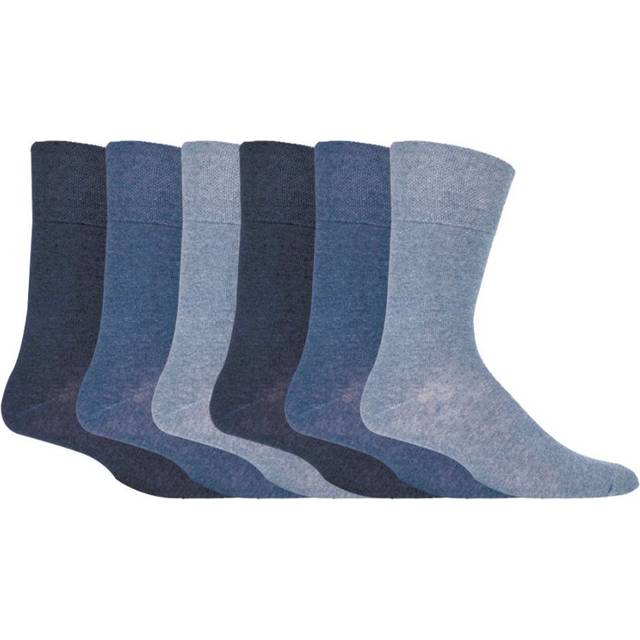 IOMI Mens 6 pack non elastic diabetic socks with hand linked toe seams - Blue Cotton - Size 6-11 (UK Shoe)