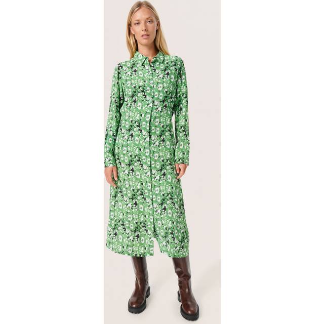 Soaked In Luxury Ina Cloud Print Midi Shirt Dress, Medium Green