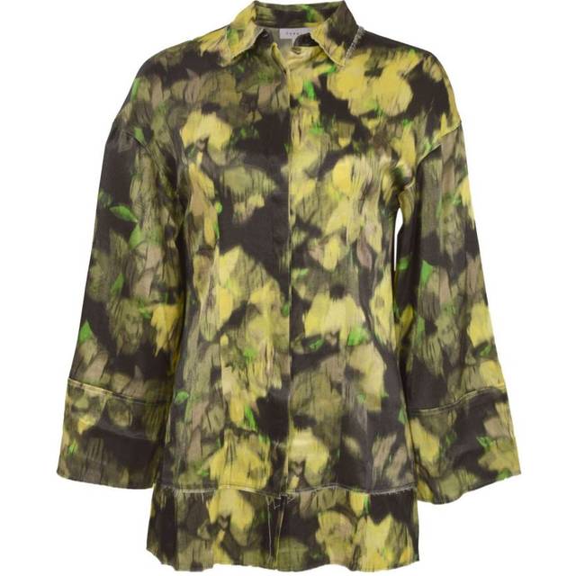 Topshop Womens Watercolour Print Blouse - Green viscose - Size 6 UK