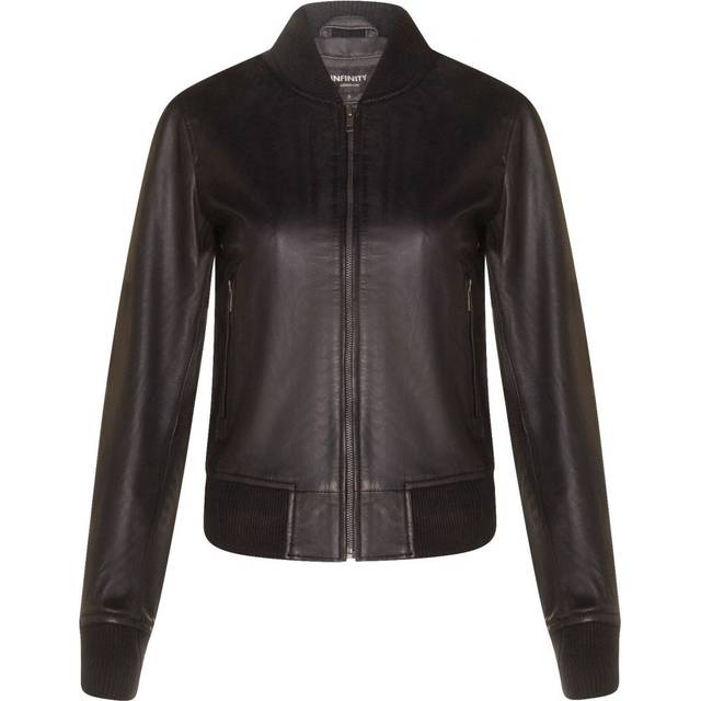 Infinity Leather Womens Classic MA-1 Bomber Jacket-Newcastle - Black Lamb Leather - Size 8 UK