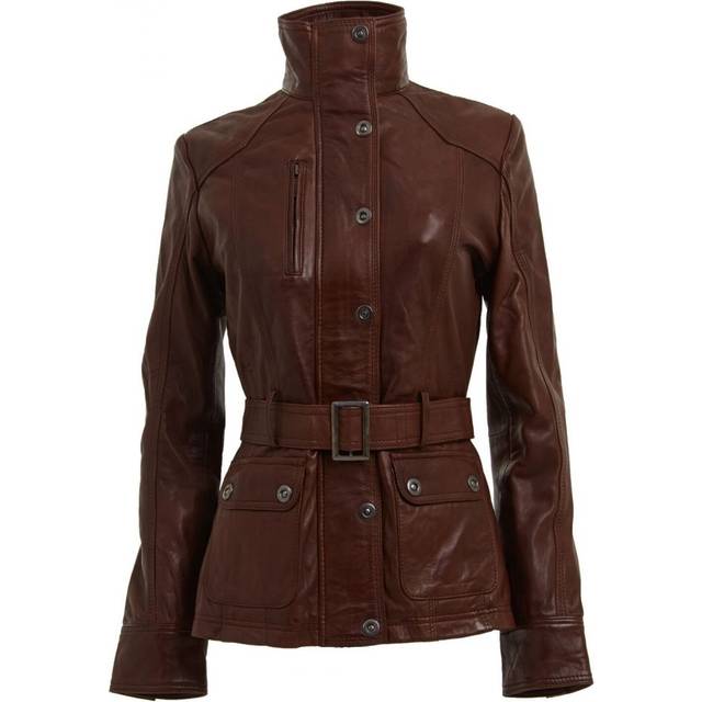 Infinity Leather Womens Military-Inspired Biker Jacket-Middleton - Brown Lamb Leather - Size 16 UK