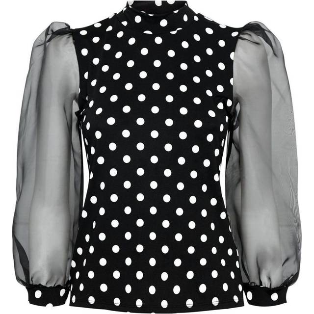 New Look Womens Spot Blouse Puff Sleeve - Black - Size 6 UK