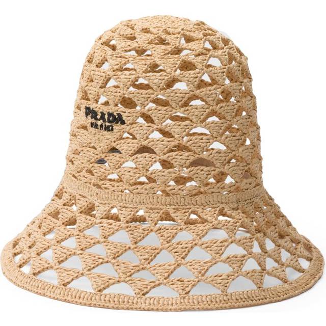 Prada Womens Neutral Brand-embroidered Cut-out Woven Bucket Hat L - NEUTRAL