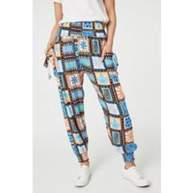 Izabel London Multi Black Mosaic Print High Waist Harem Pants - Black Multi