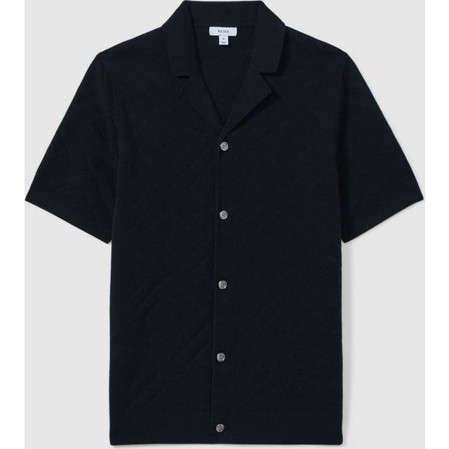 Reiss Mens Vy Biarritz Geometric-print Short-sleeve Cotton Shirt L - NAVY