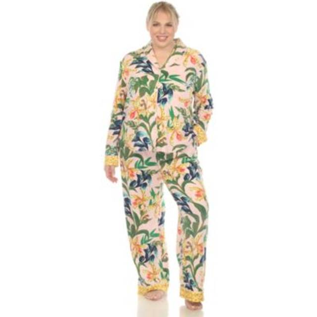 White Mark PS3612-03-1X Pink Plus Size Two Piece Wildflower Print Pajama Set - 1X