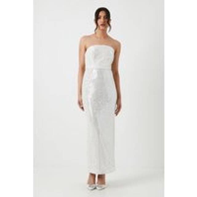 Sequin Bandeau Column Wedding Dress - Ivory - 12