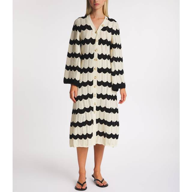 Malina Womens Black Stripe Isobel V-neck Knitted Midi Dress Xs - BLACK STRIPE