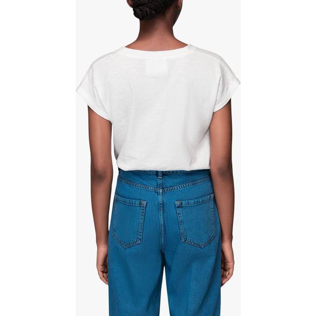Whistles Willa Organic Cotton V-Neck Cap Sleeve T-Shirt