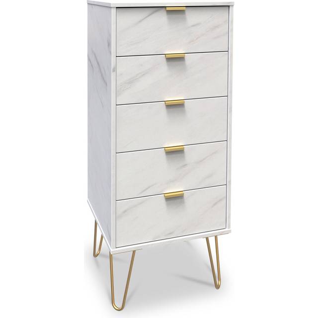 Moreno Marble Effect Tallboy 5 Drawer Slim Chest of Drawers | Roseland