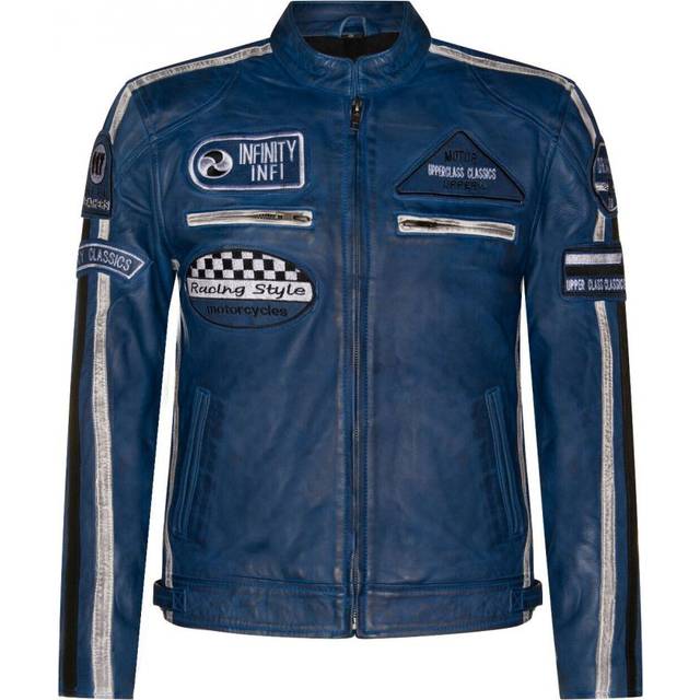 Infinity Leather Mens Zipped Racing Biker Moto Jacket - Blue - Size X-Small