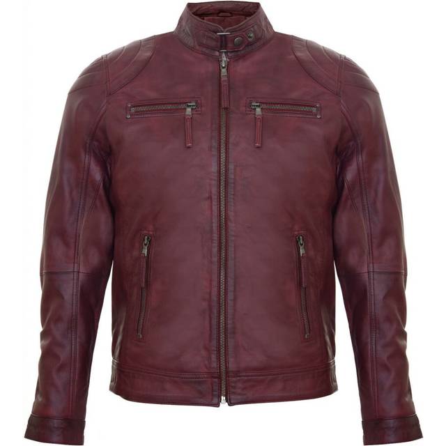 Infinity Leather Mens Biker Zipped Racing Jacket - Burgundy - Size X-Small