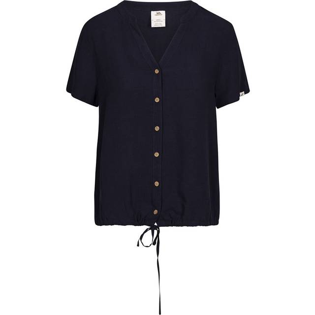 Trespass womens casual gathered hem button up blouse notch v neck top beatrice