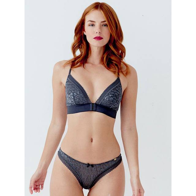 Pretty Polly Womens Graphic Mesh Non Wired Triangle Bra - Platinum - Dark Grey - Size 14 UK