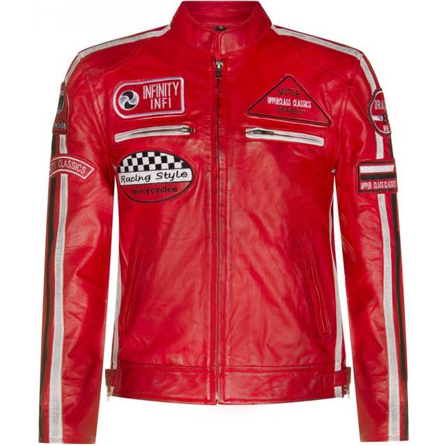 Infinity Leather Mens Zipped Racing Biker Moto Jacket - Red - Size 2XL