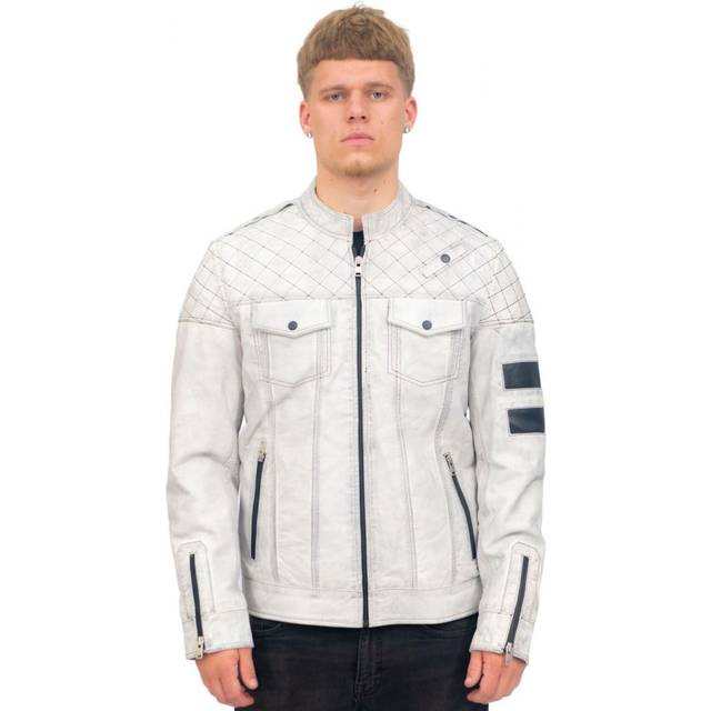 Infinity Leather Mens Vintage Quilted Racing Jacket-Cardiff - White - Size Small