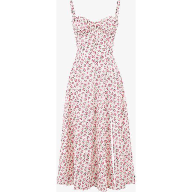 House OF CB Carmen Gathered-cup Stretch Cotton-blend Midi Dress - White Rosebud Print