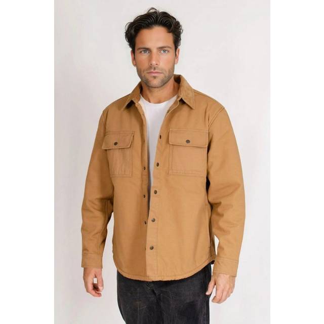 Marks & Spencer Mens Canvas Borg Lined Shacket - Sand Cotton - Size Small