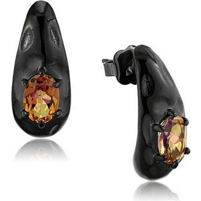 IP Black Ion Plating Stainless Steel Earrings with Semi-Precious Citrine, Topaz Multi Color