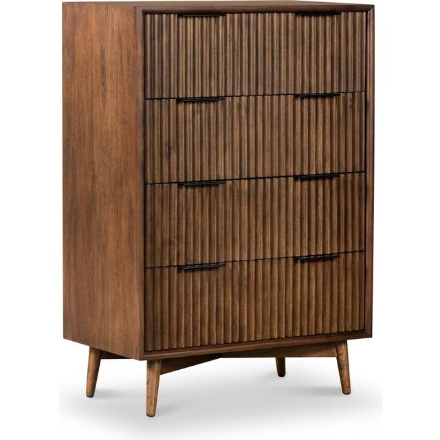 Oskar Walnut Stain Tall Grooved 4 Drawer Chest | Roseland
