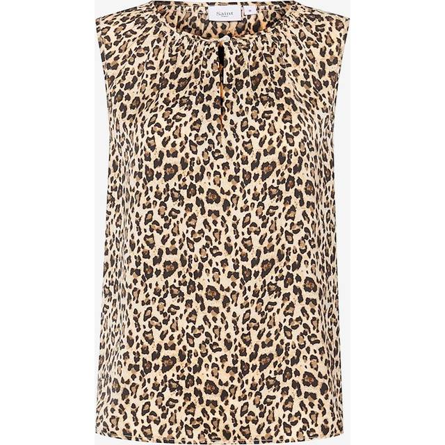 Saint Tropez Vanea Leopard Print Pleat Neck Top, Multi