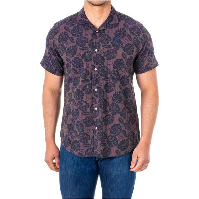 La Martina Mens short sleeve lapel collar shirt LMC032 - Violet Cotton - Size Medium