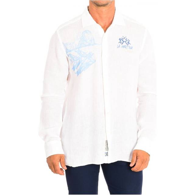 La Martina Mens Long Sleeve Shirt TMC304-TL319 - White Linen - Size Small