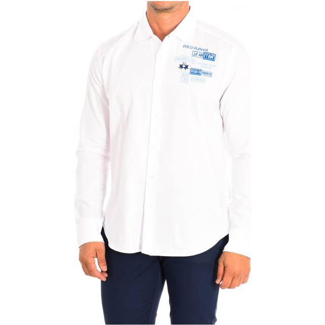La Martina Mens Long Sleeve Shirt TMC602-OX083 - White Cotton - Size Small