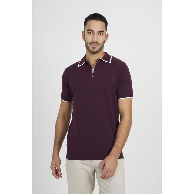 Brave Soul Mens Maroon 'Polack' Short Sleeve Knitted Polo Shirt - Size Small