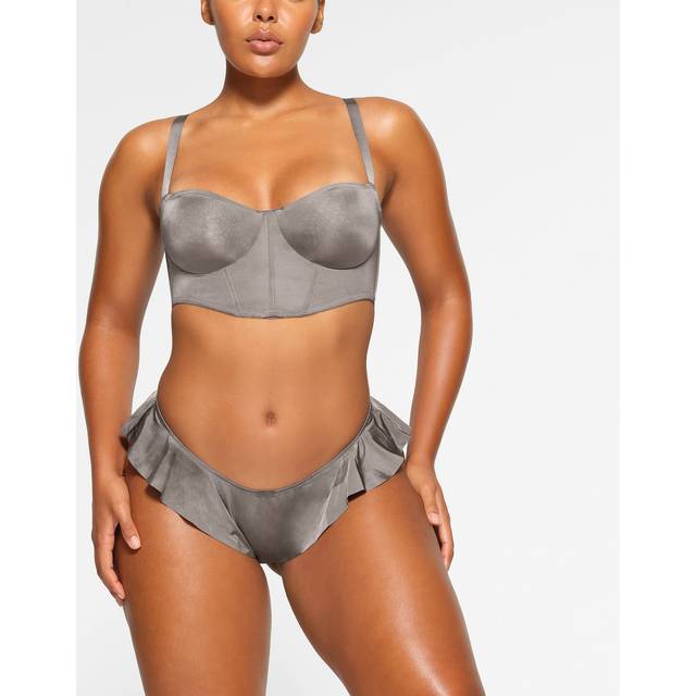 SKIMS Balconette Corset Bra | Grey | 36A | SKIMS Logo Shine - Grey Chalk