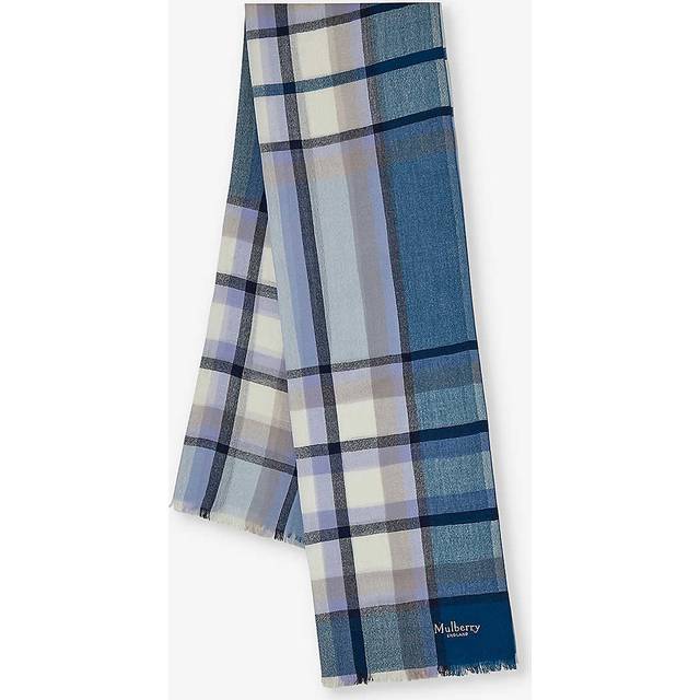 Lambswool mega check scarf poplin blue & ecru lambswool