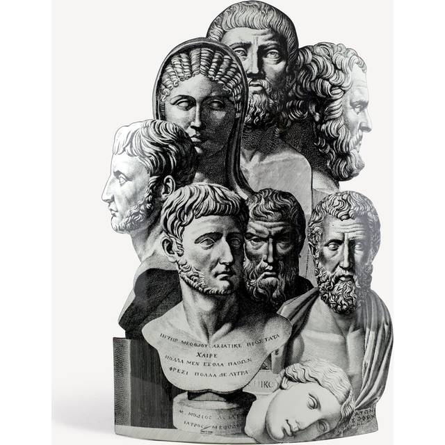 FORNASETTI Umbrella stand Trompe l'oeil Teste Antiche white/black - 90% painted iron, 8% plastic, 2% brass