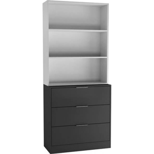(80cm, Black Drawers & White Bookcase) 60/80cm 3 Drawer Tier Wooden Storage Chest Cabinet & Display Bookcase Shelving