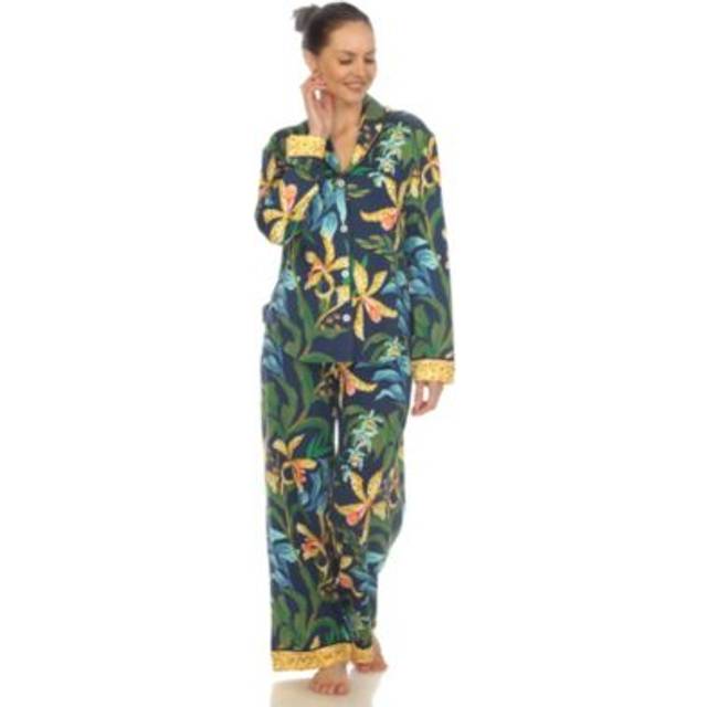 White Mark 3612-02-XL Navy Womens Two Piece Wildflower Print Pajama Set - Extra Large