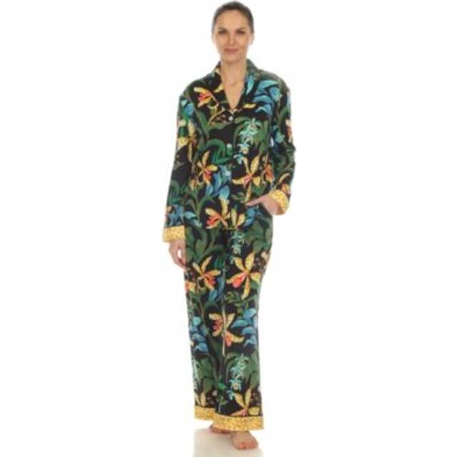 White Mark 3612-01-M Black Womens Two Piece Wildflower Print Pajama Set - Medium