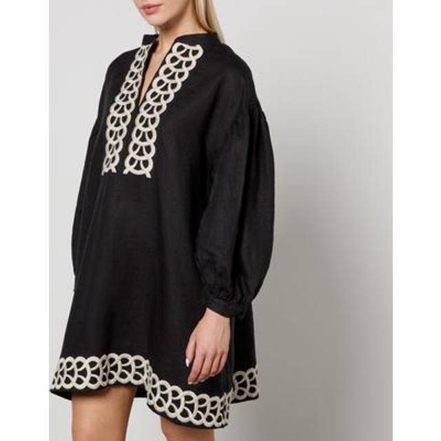 By Malene Birger Limonna Embroidered Linen Dress - DK 36/UK 8 - Black