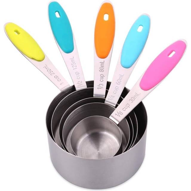 H&S Measuring Cup Set of 5 Stainless Steel Metal Measure Spoon Cups for Baking Cooking American Kitchen