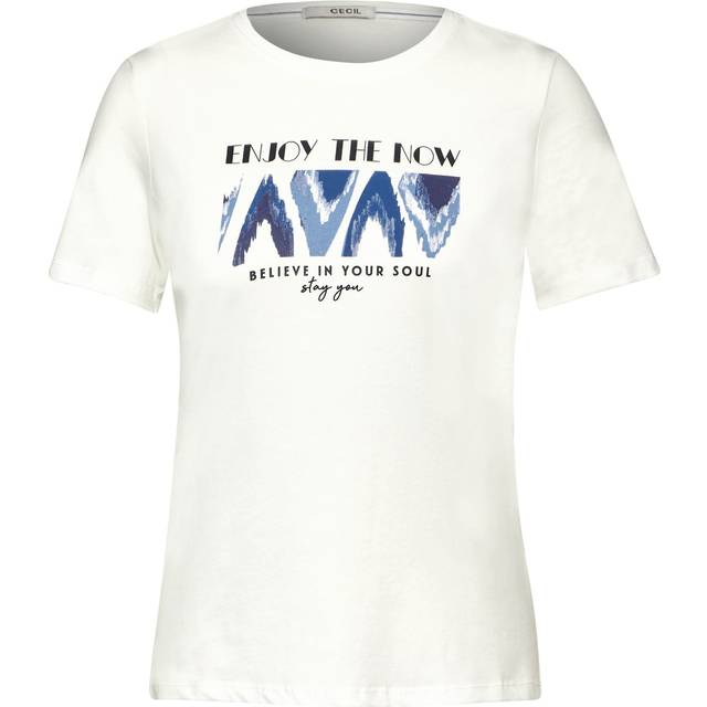 T-shirt med tryck fram, Vanilj vit, XS