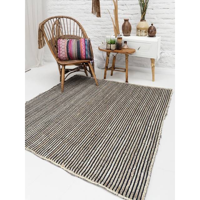Rug square rugs jute natural black cotton mat braided stripe reversible mats